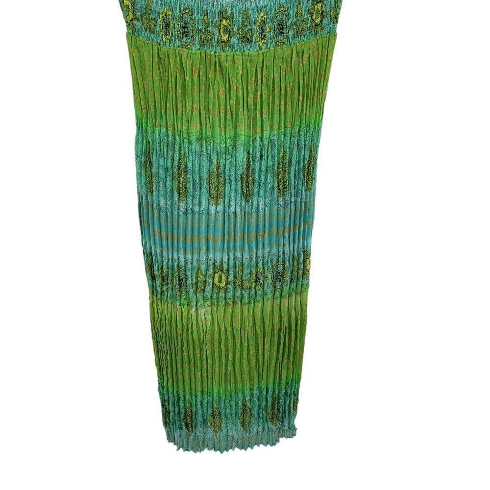 Vtg 90s Festival Smocked Crinkle Colorful Maxi Dress Sz 6P Blue Paisley Stretch - Picture 7 of 12